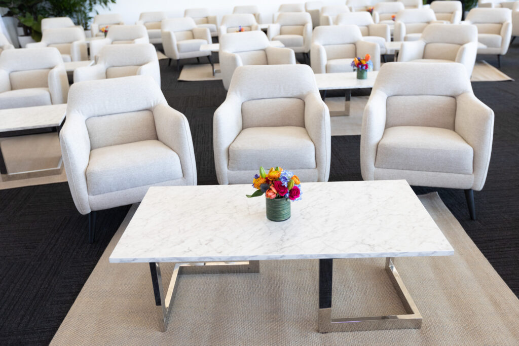 close up of seating area and coffee table at LivePerson Spark Annual Meeting